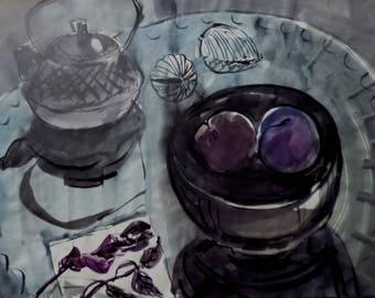 Fruit-piece with plums / Натюрморт со сливами