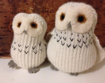 Mama/Papa Wool Snowy Owl Stuffed Animal, Fiber Art Toy, Soft Sculpture