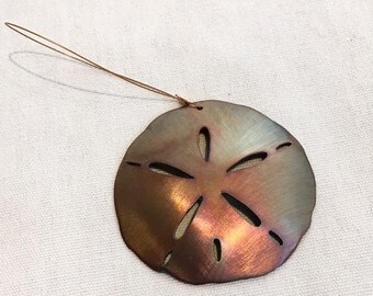 hand cut copper sand dollar Christmas ornament