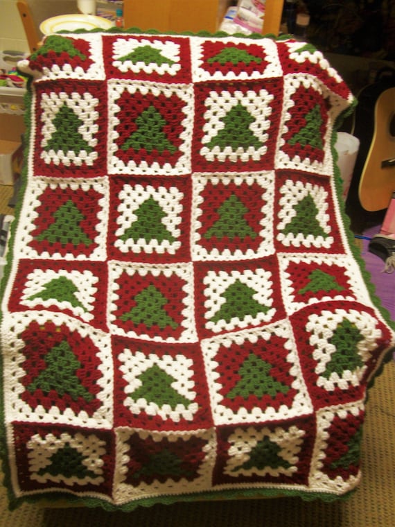 CROCHET PATTERN Christmas Tree Granny Square Afghan