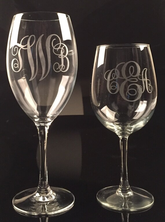 Custom etched monogram wine glass