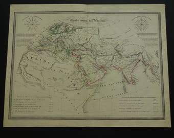 WORLD MAP old print of ancient Worldmap 1840 original antique hand-colored cartography geography history vintage maps 14x18" poster