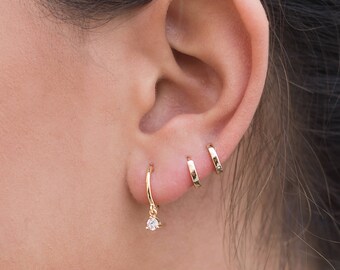 Zircon hoop earrings, Silver hoops, Minimalist earrings, Huggie hoops earrings, Mini hoops, Zircon huggie hoops, Zircon earrings