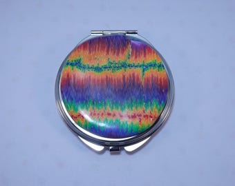 Polymer Clay Embellished Compact Purse Mirror, Watercolor Rainbow