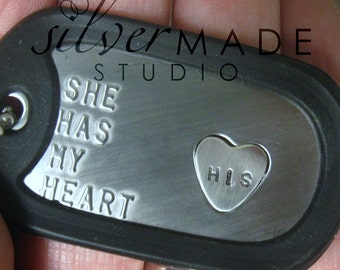 Military Stainless dogtag and sterling HEART RING
