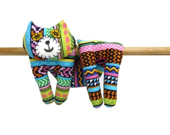 Flat Cat, Hot Cold Rice Bag, Microwave Neck Wrap, Rice Heating Pad, Hot Cold Therapy Pack, Blue Green Pink Yellow Orange Black Stripes #2
