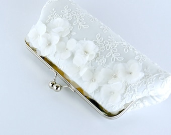 Cherry Blossom Silk Clutch in WHITE or IVORY, wedding clutch, wedding bag, Bridal clutch