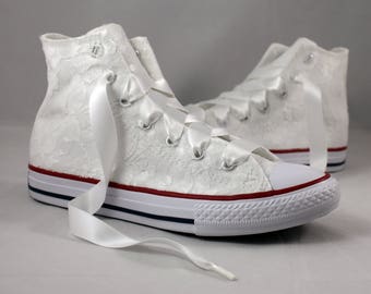 Lace High Top Converses --Bridal Converses -- Wedding Tennis shoes - Wedding Converse High Top-- Custom Converses