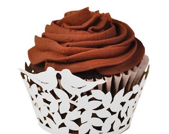 50 pieces Love Birds Laser Cut Cupcake Paper Wrappers - Perfect Pair Muffin Cases Baking Cup Case Birthday Wedding Party Decor -