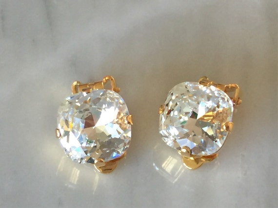 Swarovski Crystal Clip On Earrings, Yellow Gold