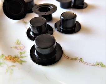 MINI TOP HAT Black Miniature Hats Plastic Fairy Garden Snowman Doll House Terrarium Supplies Small Craft Supply Tiny Cupcake Cake Decor