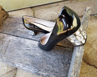 Miu Miu crystal embellished patent leather pumps 1990's