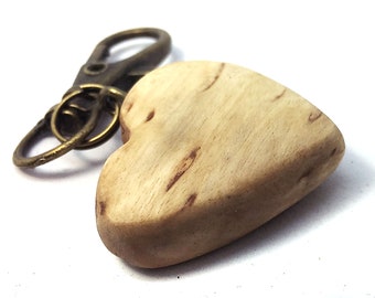 LV-4330 Masur Birch Wooden Heart Shaped Charm, Keychain, Wedding Favor-HAND CARVED