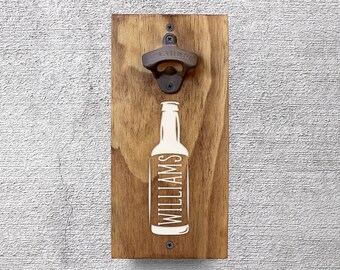 Personalized Gifts, Wall Mount Bottle Opener, Beer Opener, Wood Beer Opener, Beer Lover Gift, Christmas Gifts, Beer Gifts for Men GA8035