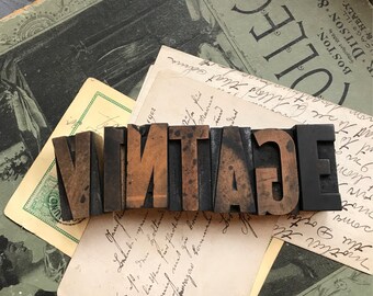 Vintage PRINTER'S Blocks- Wood Typeset Letters- VINTAGE- Typography- Industrial Printing Press- Vintage Letterpress Print Alphabet