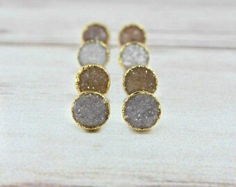 Druzy Stud Earrings, Druzy Earrings, Druzy Studs, Gold Earrings, Raw Crystal Earrings, Dainty Earrings, Tiny Stud Earrings, Tiny Studs,stone