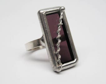 Electrical Violet - Sterling Silver Stained Glass Ring - Size 8