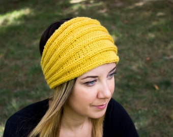 Yellow Vegan Headband - Panta Finnish Headband - Ear Warmers - Boho Headband - Winter Hair Accessory - Acrylic Hand Knit - Hair Band