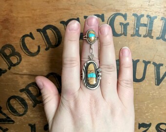 Double Turquoise and Silver Chain Ring