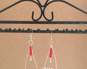 Silver earrings red and white