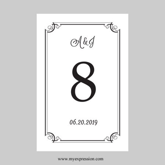 Wedding Table Number Card Template 4x6 Flat Black Ornate