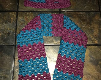 Handmade crochet hat with marching scarf
