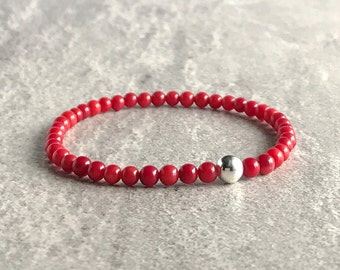 Red Coral Bracelet | Bamboo Coral Jewelry for Women, Men | Sterling Silver Bead Bracelet Set | Crystal Stretch Bracelet
