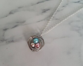 Birds Nest Necklace, Gift for Mom, Gender Neutral, Nest Necklace, Gift for Grandma, Keepsake Gift, Wire Wrap Jewelry, New Baby Gift