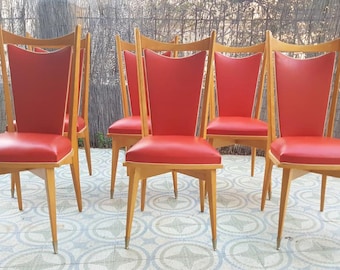 Set 6 mid-century/mid-century red chairs set