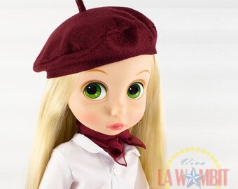 Burgundy beret and scarf for 16" Disney Animators Rockabilly