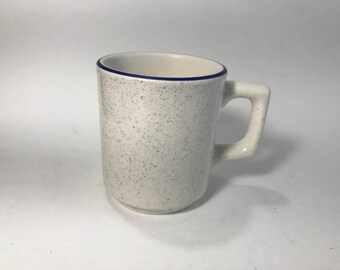 Vintage Buffalo Coffee Cup Mug Restaurant Ware White Blue Specks 8 ounces