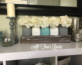 Planter Box with Mason Jars, Mason Jar Centerpieces, Mason Jar Decor, Rustic Home Decor, Home Decor, Table Centerpiece, Centerpiece,Wood Box