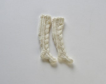 White wool knee socks, Hand knitted 12 inch doll socks, Warm winter socks