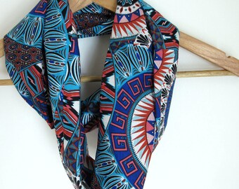 Blue Infinity Scarves - Summer Scarf - Hand made - Red, Blue and White - Boho Loop Scarf