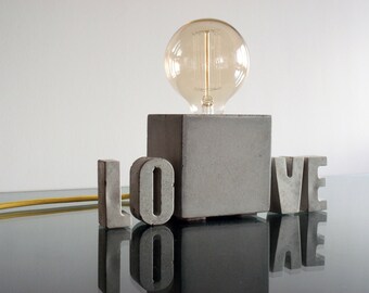 Concrete lamp, Edison lamp, Home decor lamp, Industrial retro lamp, Table lamp, Desk lamp - with letters LOVE.