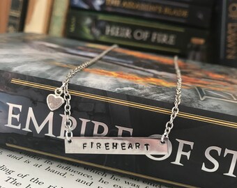 Fireheart Necklace, Celaena Sardothien Necklace, Throne of Glass Necklace, Metal Stamped Necklace, Bookish Necklace, Book Lover, Bookworm,