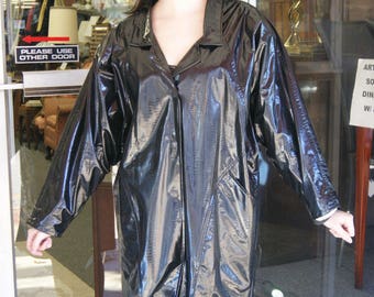 Vintage Black Vinyl Jacket Coat Zebra Print Lining By Wippette