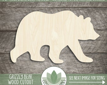 Grizzly Bear Wood Shape, Wooden Grizzly Bear Cutout, Blank Wood Shape, Unfinished Wood For DIY Projects, Many Sizes, Wood Animals