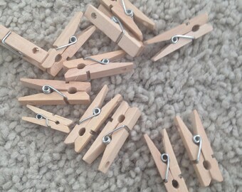 Twelve Mini Wooden Clothes Pins