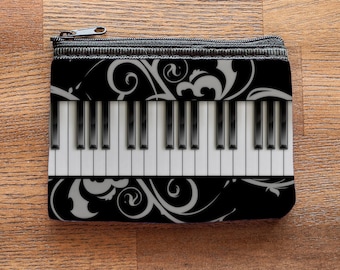 Piano Keyboard Neoprene Coin Purse or Zipper Pouch