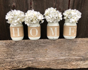 Home Mason Jar Decor, Home Decor, Mantle Decor, Housewarming Gift, Wedding Gift, Mason Jar Gifts, Spring Summer Decor, Set of 4