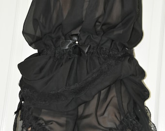 Petticoated panties sissy delight (SD) panty dress (pantydress), soft sheer black nylon chiffon, panties for men, risque Sissy Lingerie
