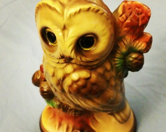 Nice Hand Painted Ceramic Pottery Glass Brown Barn Owl Bird Figurine Signed