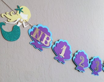Under the Sea Mermaid Year Banner, First Year Banner, Mermaid Birthday Banner, First Birthday, Purple and Teal Banner