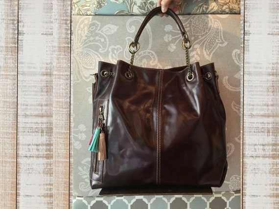 Dark brown leather bag leather purse chocholate brown