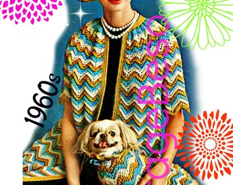 Ladies Coat CROCHET Pattern • PdF Pattern • Matching Set • Ripple Coat Crochet Pattern Digital Pattern • Dog Sweater Hat Cap • Vintage 1960s