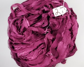 Sari silk ribbon, Recycled Silk CHIFFON Sari Ribbon, Burgundy sari ribbon, silk chiffon ribbon, tassel supply, weaving supply,