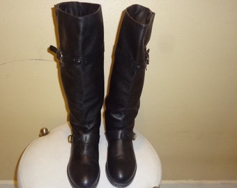 Black Leather Chloe Biker Knee Boots 39/9M
