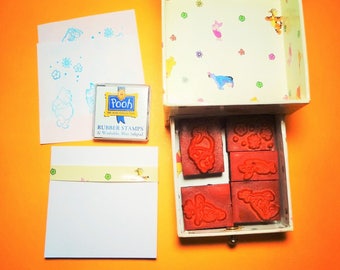 Box of FIVE (5) WINNIE the POOH Rubber Stamps, Paper and Ink Pad