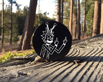 Large 2.5inch Custom Engraved Herb Grinder - Peace Among Worlds Rick and Morty Art - 4 Piece Aluminum